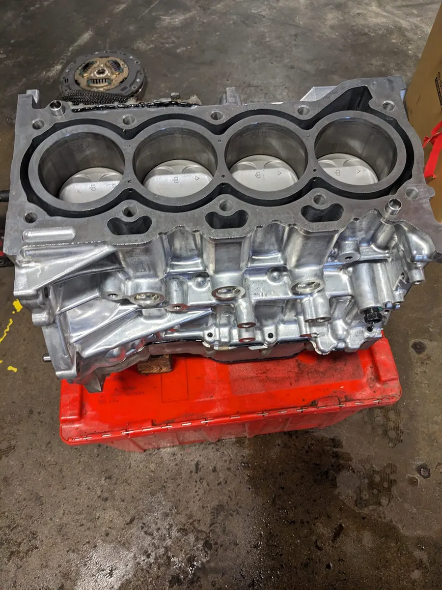 Brand new Toyota Prius engine block on a workbench at CKP Auto Repair